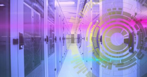 Futuristic Data Processing Center with Digital Interface Overlay - Download Free Stock Images Pikwizard.com