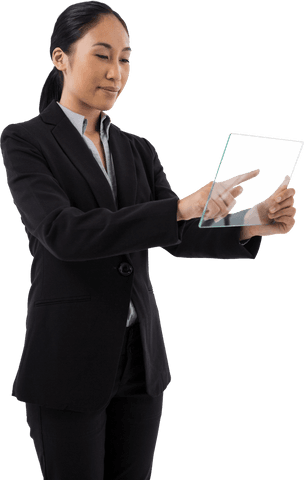 Asian Businesswoman Using Futuristic Glass Tablet Isolated Transparent - Download Free Stock Videos Pikwizard.com