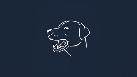 Minimalist line art of barking dog head on navy background