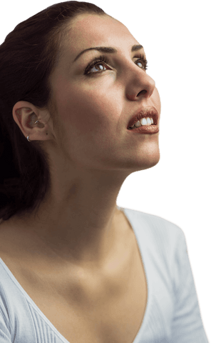 Woman with Thoughtful Expression on Transparent Background