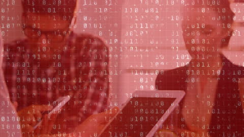 Data Processing Overlay on Business Meeting with Team