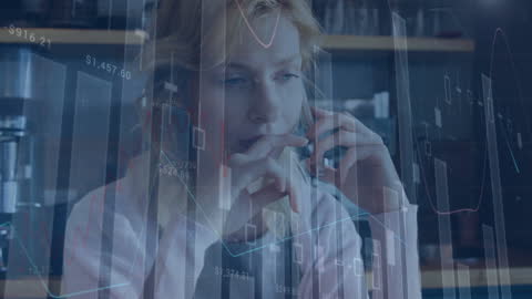 Woman Analyzing Financial Data on Smartphone with Virtual Graphs