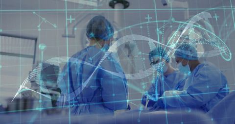 DNA Strand Overlaying Surgeons in Operation Room - Download Free Stock Images Pikwizard.com