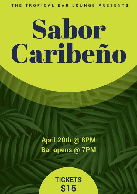 Caribbean Night Lounge Event Poster with Greenery Background - Download Free Stock Videos Pikwizard.com