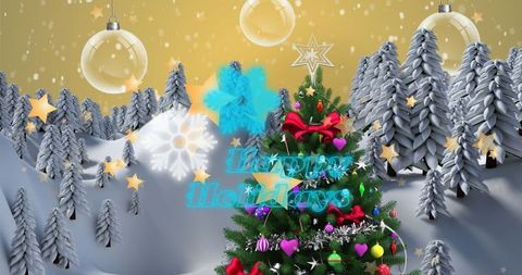 Enchanting Christmas Tree in Snowy Forest with Festive Decorations
