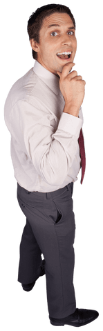 Transparent Businessman Standing, Touching Chin Thoughtfully