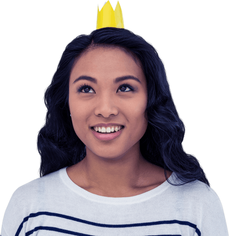 Smiling Woman Wear Transparent Yellow Paper Crown isolated - Download Free Stock Videos Pikwizard.com