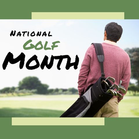 celebrating national golf month with golfer in scenic view - Download Free Stock Templates Pikwizard.com