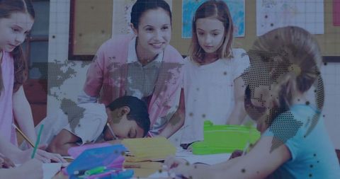 Teacher Engaging Children in Collaborative Classroom Activity