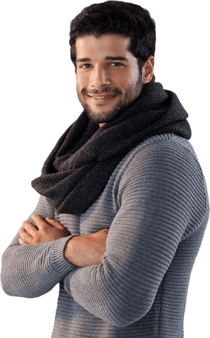 Smiling Man in Cozy Sweater and Scarf Transparent Portrait