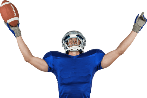 Victorious American Football Player Celebrating with Ball on Transparent Background - Download Free Stock Videos Pikwizard.com