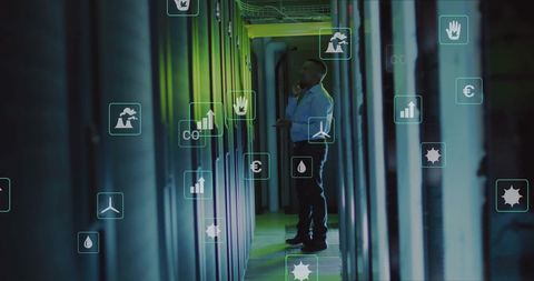 Digital Data Processing with Binary Code Overlapping Server Rooms - Download Free Stock Images Pikwizard.com