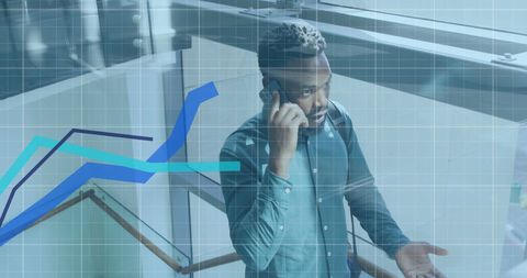 Businessman Analysing Financial Data on Smartphone with Graph Overlay