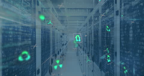 Data Processing and Ecology Symbols in Server Room