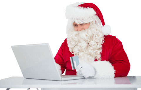 Transparent Santa Claus Online Shopping with Credit Card