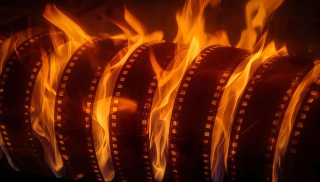 Cinematic Drama: Burning Film Strips with Flames