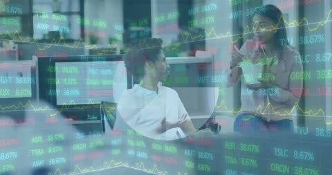 Dynamic Financial Data Overlay in Modern Business Office Space