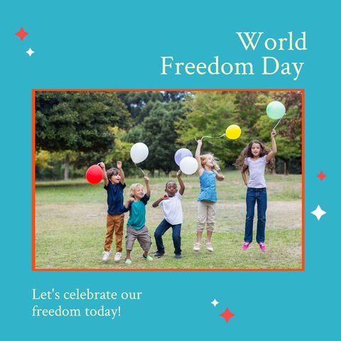 Multiracial Children Celebrating World Freedom Day with Balloons - Download Free Stock Templates Pikwizard.com