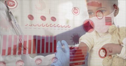 Healthcare professional vaccinating child with chart overlay