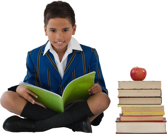 Transparent Boy Studying with Books and Apple - Download Free Stock Videos Pikwizard.com