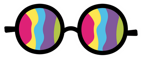 Psychedelic round glasses with vibrant waves on transparent background