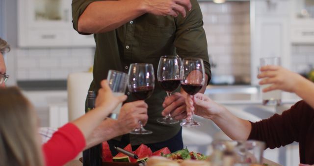 Family Toasting with Red Wine Around Table at Home Gathering - Download Free Stock Images Pikwizard.com