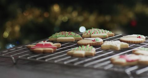 Freshly Baked Festive Christmas Cookies Cooling on Wire Rack - Download Free Stock Images Pikwizard.com