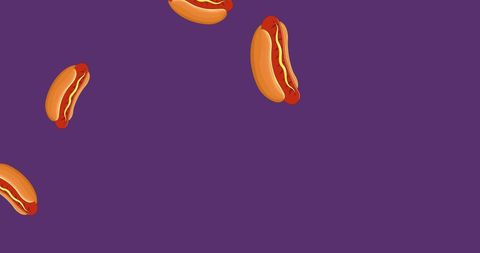 Floating Hot Dogs on Vibrant Purple Background