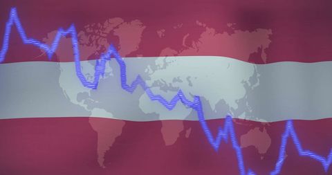Global market trends with austrian flag canvas, projecting economic growth