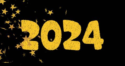 festive 2024 gold text with exploding stars against night sky - Download Free Stock Images Pikwizard.com