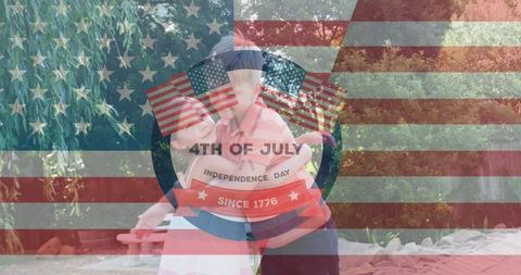 Children Celebrating Fourth of July with USA Flag Overlay