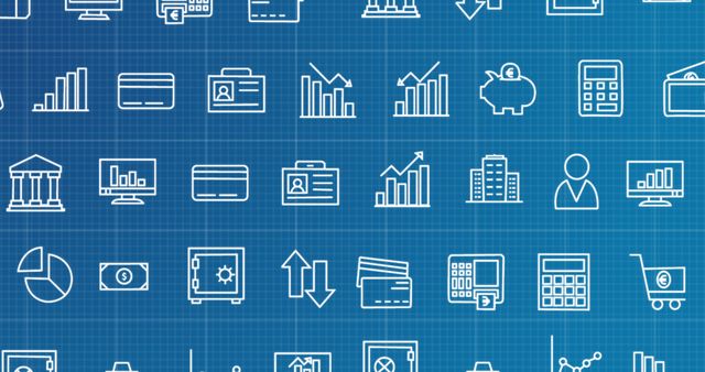 Seamless Pattern of Financial and Business Icons on Blue Digital Background - Download Free Stock Images Pikwizard.com