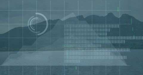 Futuristic Financial Data Overlay on Mountain Landscape