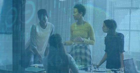 Diverse Team Collaborating with Digital Financial Analytics