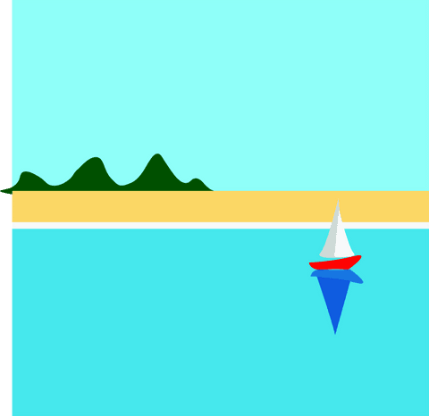 Transparent Sunset Boat on Tranquil Lake Illustration