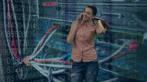 Businesswoman Communicating Amidst Digital Data Flow