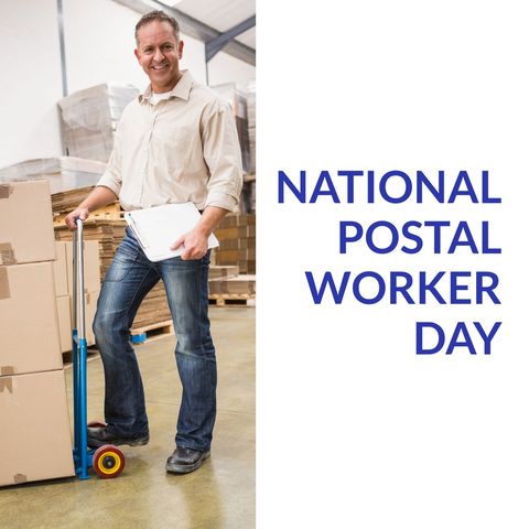 Celebrating National Postal Worker Day: Smiling Delivery Man with Packages - Download Free Stock Templates Pikwizard.com