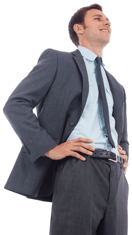 Confident Businessman with Hands on Hips in Transparent Suit Image