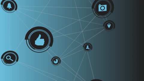 Digital Network Connections with Interface Icons on Gradient Blue