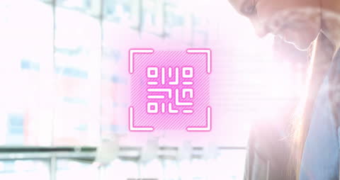 Woman Engaging with Digital QR Code Interface