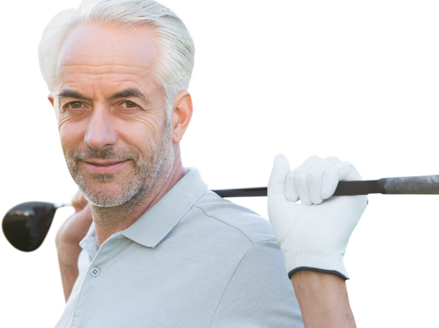 Smiling Caucasian Male Golfer Holding Golf Club on Transparent Background - Download Free Stock Videos Pikwizard.com