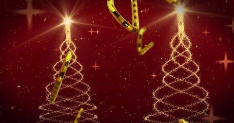 Festive Golden Christmas Trees with Digital Glitter Effect