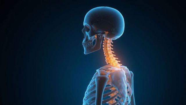 3D Skeleton with Glowing Cervical Spine Illustration