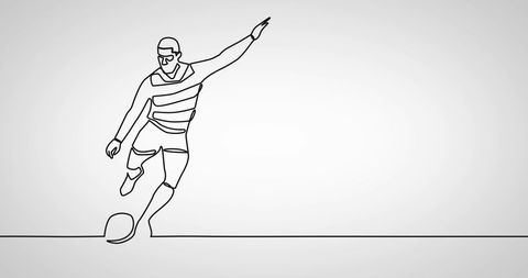 Single line drawing of rugby player in action