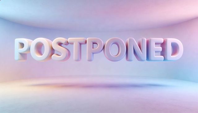 Floating 3d postponed lettering in pastel studio cove casting soft shadows glossy gradient