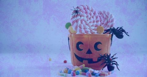 Halloween Pumpkin Bucket with Spooky Spiders and Candy