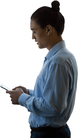 transparent side view of businessman using mobile phone - Download Free Stock Videos Pikwizard.com