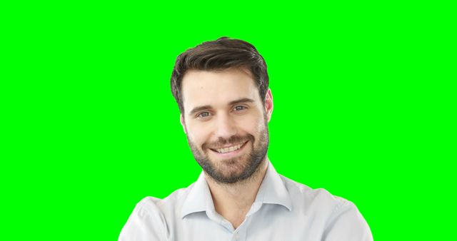 Smiling Man with Beard on Green Screen Background - Download Free Stock Images Pikwizard.com