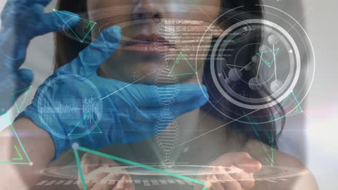 Futuristic Digital DNA Interface with Technology Elements