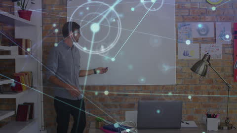 Teacher Interacting with Digital Network Interface in Classroom